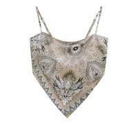 Women's Boho Paisley Print Satin Bandana Top Hanky Hem Tie Back Adjustable Spaghetti Strap Cami Tube Tops, Palace Khaki, S