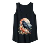Womens Boho Raven and Roses Gothic Fall Floral Crow Mountain Scene Tank Top