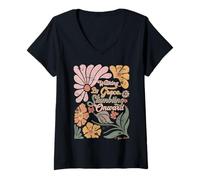 Womens Boho Retro Christian Walking by Grace Stumbling Onward V-Neck T-Shirt