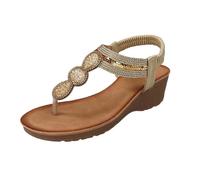 Womens boho sandals with water pearl embellishments and thick sole, toe separator flip flop style wedge shoe relaxed resort summer platform