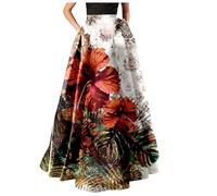 Women's Boho Skirt Long Elastic Waist Maxi Skirts Boho Flowers Summer Skirt Long Casual Skirt Elegant Beach Skirt Midi Pleated Skirt High Waist Swing A-line Skirt Floral Skirt Festive Women's Skirt,