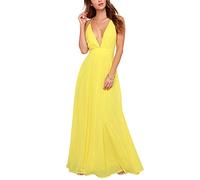 Womens Boho Sling Beach Dress Deep V Neck Backless Sleeveless Party Evening Long Maxi Dresses Yellow XL