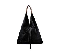 Women's Boho Style Slouchy Genuine Italian Suede Leather Tote Shoulder Bag with Zipped Purse (Black)