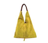 Women's Boho Style Slouchy Genuine Italian Suede Leather Tote Shoulder Bag with Zipped Purse (Yellow)
