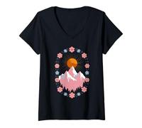 Women's Boho Sun Mountains Landscape Nature Floral Wreath V-Neck T-Shirt