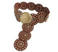 Women's Boho-Wide-Disc-Belt - Western PU-Leather Hollow-Concho Waist Belt for Dress Jeans