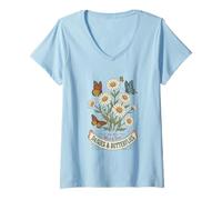 Women's Boho Wildflower Daisy Butterfly Rustic Vintage Florist V-Neck T-Shirt
