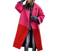Women's Boiled Wool Jacket 2023 New European and American Autumn Women's Long Sleeved Lapel Coat Printed Woolen Long Coat Wool Blend Stadium Coat (Red, L)