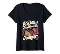 Women's Bokashi to Vermicompost Journey Vermicomposting V-Neck T-Shirt