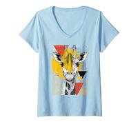 Womens Bold Art Deco Giraffe with Geometric Shapes and Retro Style V-Neck T-Shirt