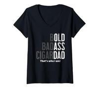 Women's Bold Badass Cigar Dad Gag Funny Fathers Day Husband Birthday V-Neck T-Shirt