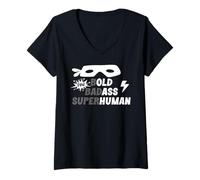 Womens Bold Badass Superhuman Old Ass Human Old Ass Man Funny Dad V-Neck T-Shirt