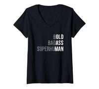 Womens Bold Badass Superhuman V-Neck T-Shirt