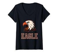 Womens Bold Bald Eagle Simple Cartoon Clean Colorful Happy V-Neck T-Shirt