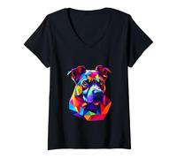 Women's Bold Geometric Dog Portrait V-Neck T-Shirt