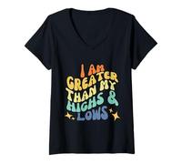 Womens Bold, Groovy, Wavy - I Am Greater Than My Highs & Lows V-Neck T-Shirt