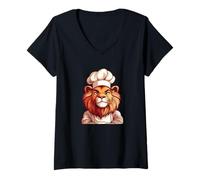 Womens Bold Lion Wearing a Cook Hat for a Culinary Vibe V-Neck T-Shirt