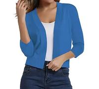 Women's Bolero Elegant Bolero Jacket Short Slouched Cardigan Festive Blazer Lightweight Cardigan Dress for Wedding Casual Solid Top for Autumn Spring Light Thin Jacket, Sky Blue-1, L