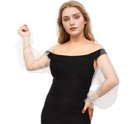 Women's Bolero Long Sleeve Puff Sleeves Open Front Transparent Tulle Bolero Jacket Cardigan Festive Wedding Cardigan Shoulder Jacket for Wedding Dresses Party White