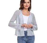 Womens Bolero Shrugs for Evening Dresses Elegant Cropped Shrug Long Sleeve Cardigan Lightweight Knit Cover Up (Gray Blue,XL)