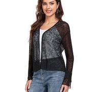 Womens Bolero Shrugs for Evening Dresses Elegant Cropped Shrug Long Sleeve Cardigan Lightweight Knit Cover Up (Black,XL)