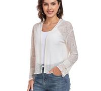 Womens Bolero Shrugs for Evening Dresses Elegant Cropped Shrug Long Sleeve Cardigan Lightweight Knit Cover Up (Beige,S)