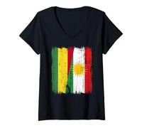Womens Bolivia Kurdistan Half Flag Bolivian Kurdish Heritage Jersey V-Neck T-Shirt