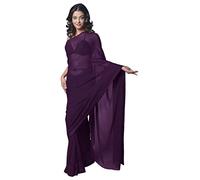 Women's Bollywood Chiffon Plain Sari Festival Uniform Saree Wrap Fabric Unstitched Blouse Piece Party Wear, Dark Purple, One Size