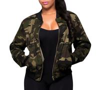 Womens Bomber Jacket, Camouflage Print Zip Up Outwear Army Military Camo Jackets Ladies Casual Shacket Collarless Denimjacket Camouflage 3XL
