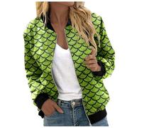 Womens Bomber Jacket, Casual Scale Print Jacket Lightweight Outerwear For And Autumn Fashion Comfortable Loose Fit Long Sleeve Stand Collar Coat (Light Green, Xxl)