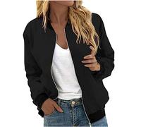 Women's Bomber Jacket Clearance Zip Up Baseball Jacket Lightweight Flight Jackets Open Front Bomber Jackets Round Neck Long Sleeve Pullover Ladies Casual Solid Color Coat Shirts with Pockets UK Size