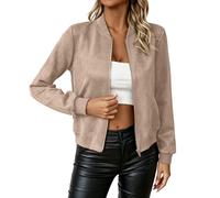 Women's Bomber Jacket Faux Suede Cropped Jacket Pilot Bomber Coats Sparkly Sequin Jackets Long Sleeve Oversized Tops Pullovers, Long Sleeves, Full Zipper & Buckle Closure, Festival Baseball Khaki S