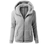 Womens Bomber Jacket, Teddy Fleece Jacket Women Full Zip Winter Warm Coats Plus Size Fluffy Hoodies Casual Loose Sherpa Outerwear Oversized Long Sleeve Jogger Workout Sweatshirts Light Gray