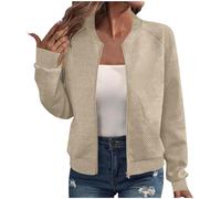 Women's Bomber Jacket Zip Up Baseball Jacket Lightweight Flight Jackets Open Front Bomber Jackets Round Neck Long Sleeve Pullover Ladies Casual Solid Coat Shirts Pockets Uk S M L XL 2XL 8 10 12 14 16