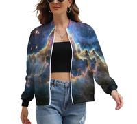 Women's Bomber Jacket, Zip Up Stand Collar Baseball Jacket, Galaxy Space Lightweight Open Front Flight Jackets, Long Sleeve Carina Nebula Universe Coat Shirts with Pockets XL