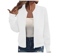 Womens Bomber Jackets Casual Full Zip Coats Plain Quilted Lightweight Jacket Long Sleeve Sweatshirt Dressy Tops Short Cardigan Outerwear White S