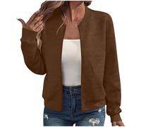 Women's Bomber Jackets Zip Up Long Sleeve Winter Coats with Pockets Streetwear Lightweight Flight Jackets Casual Trendy Baseball Coat Comfy Loose Sweatshirt Cardigan Shacket Outwear