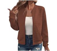 Women's Bomber Jackets Zip Up Long Sleeve Winter Coats with Pockets Streetwear Lightweight Flight Jackets Casual Trendy Baseball Coat Comfy Loose Sweatshirt Cardigan Shacket Outwear