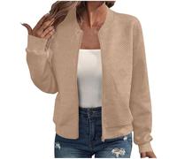 Women's Bomber Jackets Zip Up Long Sleeve Winter Coats with Pockets Streetwear Lightweight Flight Jackets Casual Trendy Baseball Coat Comfy Loose Sweatshirt Cardigan Shacket Outwear