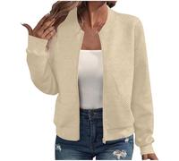 Women's Bomber Jackets Zip Up Long Sleeve Winter Coats with Pockets Streetwear Lightweight Flight Jackets Casual Trendy Baseball Coat Comfy Loose Sweatshirt Cardigan Shacket Outwear