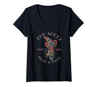 Women's Bon Scott Rock N Roll Tattoo 1946-1980 V-Neck T-Shirt, Black, Small