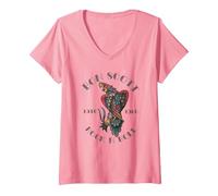 Women's Bon Scott Rock N Roll Tattoo 1946-1980 V-Neck T-Shirt, Pink, Small