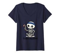 Womens Bone Appétit Meditating Skeleton Candy Cane Design V-Neck T-Shirt