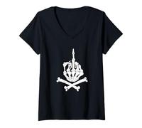 Womens Bone Middle Finger V-Neck T-Shirt