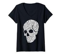 Women's Bone Skull Head Gothic Goth Halloween V-Neck T-Shirt