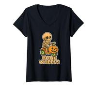 Womens Bone Wheels Pumpkin Rider V-Neck T-Shirt