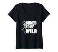 Womens Boned to Be Wild Funny Anatomy Skeleton Anatomist Dissectors V-Neck T-Shirt