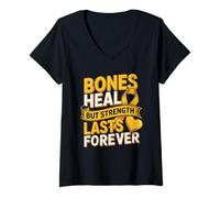 Women's Bones Heal But Strength Lasts Forever Ribbon V-Neck T-Shirt