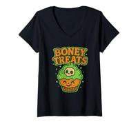 Womens Boney Treats Skull Cupcake V-Neck T-Shirt