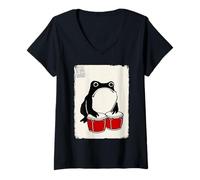 Women's Bongo Drums Grumpy Frog Funny Kawaii Japanese V-Neck T-Shirt